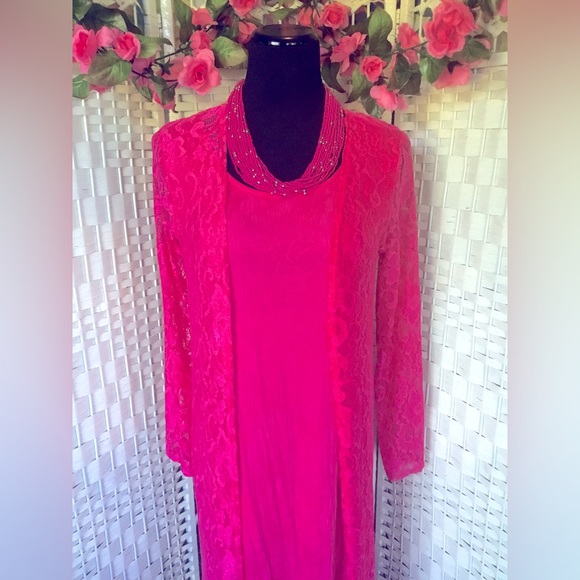 Bebo Fuchsia Pink Lace Kimono Duster Cover up Long Cardigan M / L   NWOT - Picture 8 of 12